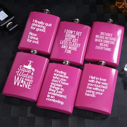 8 OZ Plum Rose Red Metal Stainless Steel Hip Flask For Women Lady Drinking Quotes Gift Fashion Wine Pot Flagon Custom Laser 240325
