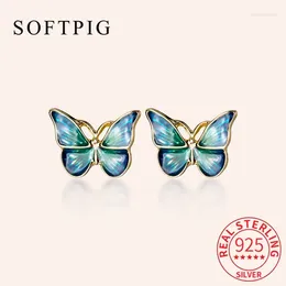 Stud Earrings SOFTPIG Real 925 Sterling Silver Beautiful Enamel Butterfly For Charm Women Cute Fine Jewellery Trendy Accessories