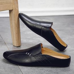 Casual Shoes Man Summer Fashion Male Breathable Backless Loafer Half Back Leather Muller Low Heel Slipper