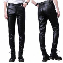 men Leather Pants Slim PU Leather Trousers Fi Elastic Motorcycle Leather Pants Waterproof Oil-Proof Male Bottoms Oversized A3WX#