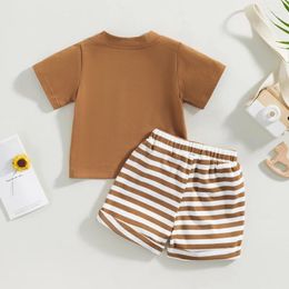 Clothing Sets Kids Girls Boys Pants Suit Casual Party Short Sleeve Round Neck Tops Loose Striped Drawstring