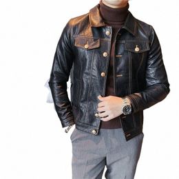 2024 Brand luxury clothing Men's spring Casual leather jacket/Male slim fit Fi High quality leather coats Man clothing J66A#