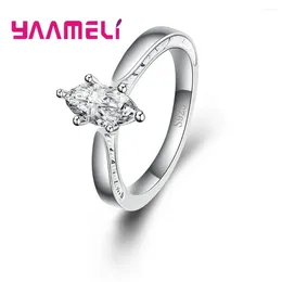 Cluster Rings Attractive Women Oval Shape Cubic Zirconia 925 Sterling Silver Needle Authentic Wedding Unique Design Finger