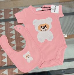 Newborn Baby Girl Boy Rompers 2pcs Outfit Clothes Set Infant Girls Cartoon Bear Print Short Sleeve Onesie Bodysuitbibs4170569