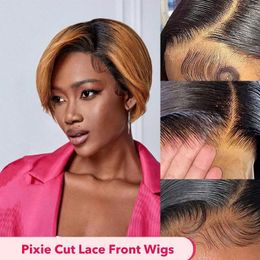 Straight Pixie Cut T1B/30 Colour Short Human Hair Wigs Affordable Replacement Daily Use Wig For Beginner Friendly FY-1027