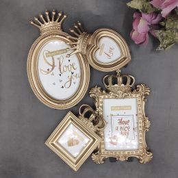 Frame European Gold Crown Desktop Photo Frame 3/6/7 Inch Shaped Luxury Photo Frame Home Decoration Creative Resin Hanging Photo Frame