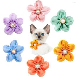 Dog Apparel 10PCS Pet Bowtie Small Dogs Lace Flower Bow Tie Collar Pearl Adjustable Necktie Cat Costume Accessories