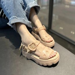 s Sandals Brazil Women's Pine Cake Shoes Ins Thick Sole Roman Hollow Heart Button Ladies Summer Beach Jelly Female Sandal Women' Shoe In Ladie