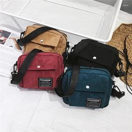 Shoulder Bags Women Canvas Single Messenger Bag Small Square Corduroy 2024 Label Cloth With Lid Simple Fashion