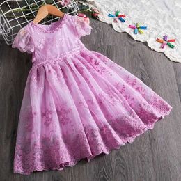 Girl's Dresses Vintage Girl Dress Embroidery Lace Flower Dress Children Short Sleeve Birthday Party Vestido Summer Toddler Girl Clothes 3-8 Yrs yq240327