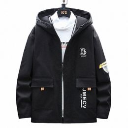 new 2024 Spring Autumn Hooded Jackets Men's Casual Slim Fit Coats Youth Streetwear Solid Top Clothing Outdoor Sports Windbreaker H858#