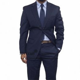 fi Navy Blue Stripe Mens Suit Formal Busin Blazer Slim Fit Wedding Groom Tuxedo 2 Piece Set Terno Masculino Jacket Pants u5oq#