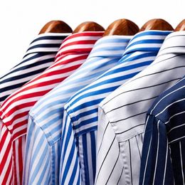 men's Lg Sleeve Blue White Striped Shirt Dr Fi Standard-fit Butt Down Shirts Blouse Men Hip-hop Streetwear Camisas b2x1#