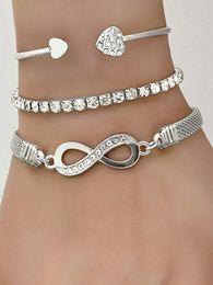 Conjunto de 3 peças de pulseira feminina de metal com letras