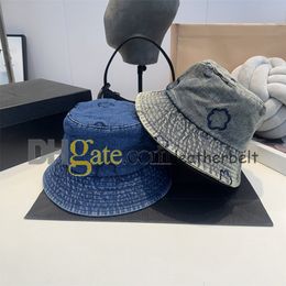 Embroidery Fisherman Hat Retro Denim Bucket Hat Women Men Flower Print Golf Snapback Outfoor Holiday Sun Hat