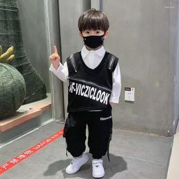 Clothing Sets 2024 Spring And Autumn Boys' Shirt Vest Pants Three Piece Set For Children's Fashion Street Style