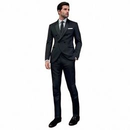 elegant Male Clothing Men's Suits Black Shawl Lapel Double Breasted Formal 2 Piece Jakcet+Pants Wedding suits m3Ci#