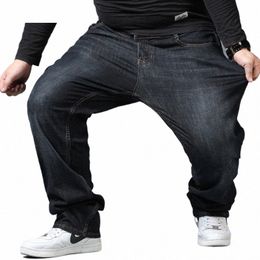 men's Large Size Jeans Elastic Band NO 40 Oversize High Waist Loose Pant Husband Plus Size Fat Loose Black Male Denim Trouser A5c6#