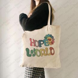 Shopping Bags Casual Hope World Pattern Canvas Bag Fashion Trend Tote Shoulder Large Capacity Portable Lightweight Handbags