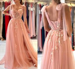 Pink Evening Dresses 2024 New Sexy Backless Sheer Spaghetti Straps A Line Tulle Prom Party Gowns Bridesmaidsd Women Occasion Vestidos BC10147