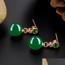 Dangle Chandelier Earrings Charm Grade A Natural Green Jade For Women 925 Sterling Sier Female Party Geometric Fine Jewellery Gift Drop Otowc
