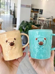 Mugs 3D Relief Animal Ceramic Cup Receiving Cute Cartoon Mug Little Fresh Student Gift