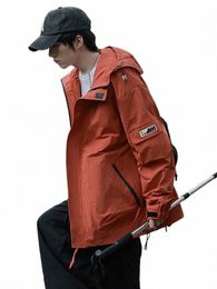 2023 Autumn New Men's Casual Jackets Korean Fi Outdoor Nyl Fabric Multi-Pockets Hooded Windbreaker Coats d4KA#