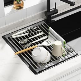 Kitchen Storage Sink Drain Rack Foldable Bowl And Dish Roller Shutter Philtre Basket Vegetable Washing