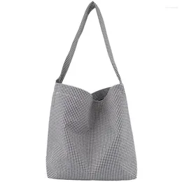 Shopping Bags Kf- Reusable Women's Houndstooth Canvas Shoulder Bag Collapsible Tote Groceries Travel Casual Student Portab