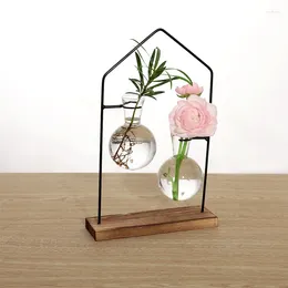 Vases Flower Arrangement Decorative Metal Hydroponic Glass Vase Clear Home