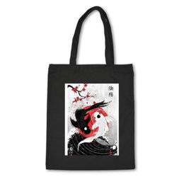 Shopping Bags Japanese Style Canvas Bag Cotton High Quality Black Unisex Handbag With Fish Print Custom Cloth Bolsas De Mano216i