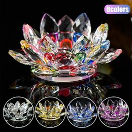 110mm Quartz Crystal Lotus Flower Crafts Glass Candlestick Fengshui Ornaments Figurines Home Wedding Party Decor Gifts Souvenir 240325