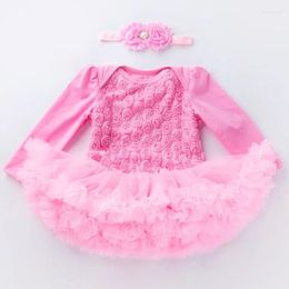 Clothing Sets Girls Clothes Long Sleeve Romper Dress Baby Rompers Tutu Pink Flowers Princess 1st Birthday Party Gifts