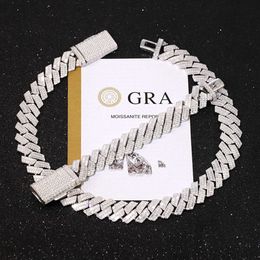 Jewelry Solid Sier Gold Plated GRA Certificate 20Mm Wide Baguette Moissanite Diamond Necklace Cuban Link Chain