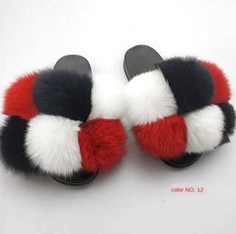 Slippers Slippers Fluffy Raccoon Fur Slide Soes Womens Fox Flip Flat Outdoor Sandals Amazing Drop Sip H240326XZ3A