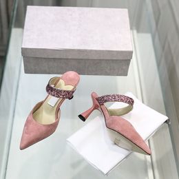 TOP Quality Designer Sandals Black Pink Suede Lambskin Women Pumps Sexy Lady High Heels 7cm Pointed toe Fashion Wedding Shoes with Box 35-42