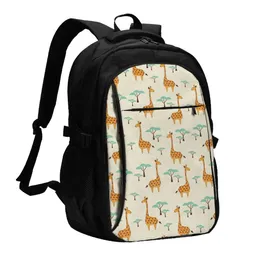 Backpack Giraffes Trees Pattern Large Capacity School Notebook Fashion Waterproof Adjustable Travel Sports
