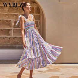 Casual Dresses WYBLZ 2024 Summer Women's Midi Dress Striped Print Elegant Strap Sexy Slim Sleeveless Camisole For Women