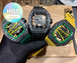 Designer Luxury RM Wrist Watch Mens Mechanics Watch Wristwatch Wristwatches Carbon Fibre Three Needle Series Rubber Belt Hollow Technology Original