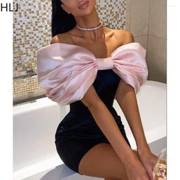 Casual Dresses HLJ Fashion Bow Design Off Shoulder Bodycon Evening Party Mini Dress Women Sleeveless Backless Vestidos Sexy Slim Tube