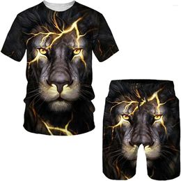 Men's Tracksuits Cool Lion Print T-shirt Suit 3D Summer Casual Style Male Tees Shorts Set Outdoor Clothing O-neck Sportswear