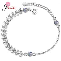 Link Bracelets Natural Round Crystal Moonstone Bracelet 925 Sterling Silver Leaf Jewellery For Woman Birthday Gifts