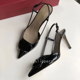 Designer Formal Shoes High Heels sandal Women luxury Pointed Toe sandals Classic Metal V Buckle Nude Black Red Matte Stiletto Heels 35-44