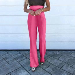 Women's Pants Women Micro Flare For Party Ladies Solid Colour High Waist Slim Fit Elastic Fashion Smooth Stretch Trousers