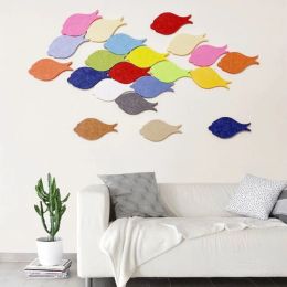 Stickers 10 Pieces Colorful 3D Wall Sticker Felt Board Fish Shaped Kindergarten Office Shop Decoration Bedroom Decor Background Wallpaper