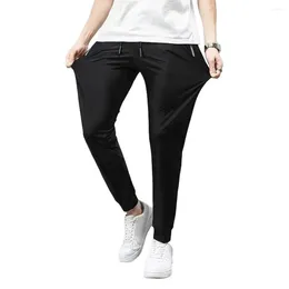 Men's Pants Soft Touch Men Ninth Loose Straight Drawstring With Elastic Waist Pockets Breathable Ankle Length For Daily