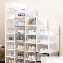 Storage Boxes Bins Enlarged Transparent Shoe Box Foldable Plastic Clear Home Organizer Stackable Display Superimposed Combination Shoe Dhnep