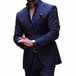 navy Blue Men Suits Slim Fit 2 Piece Wedding Tuxedo for Groom Busin Male Fi Formal Jacket with Pants 2023 85VU#