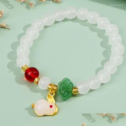Charm Bracelets Simple Natural Stone Bracelet For Women Girl Elastic Beads Fashion Jewellery Friends Gift Drop Delivery Ot8Wy