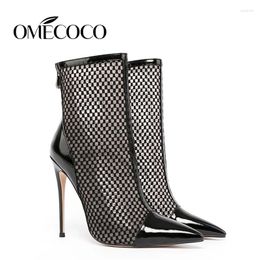 Boots Women's Shoes Sandals 2024 Summer Zipper Mesh Breathable American Thin High Heels Fashion Pointed Large 34-46